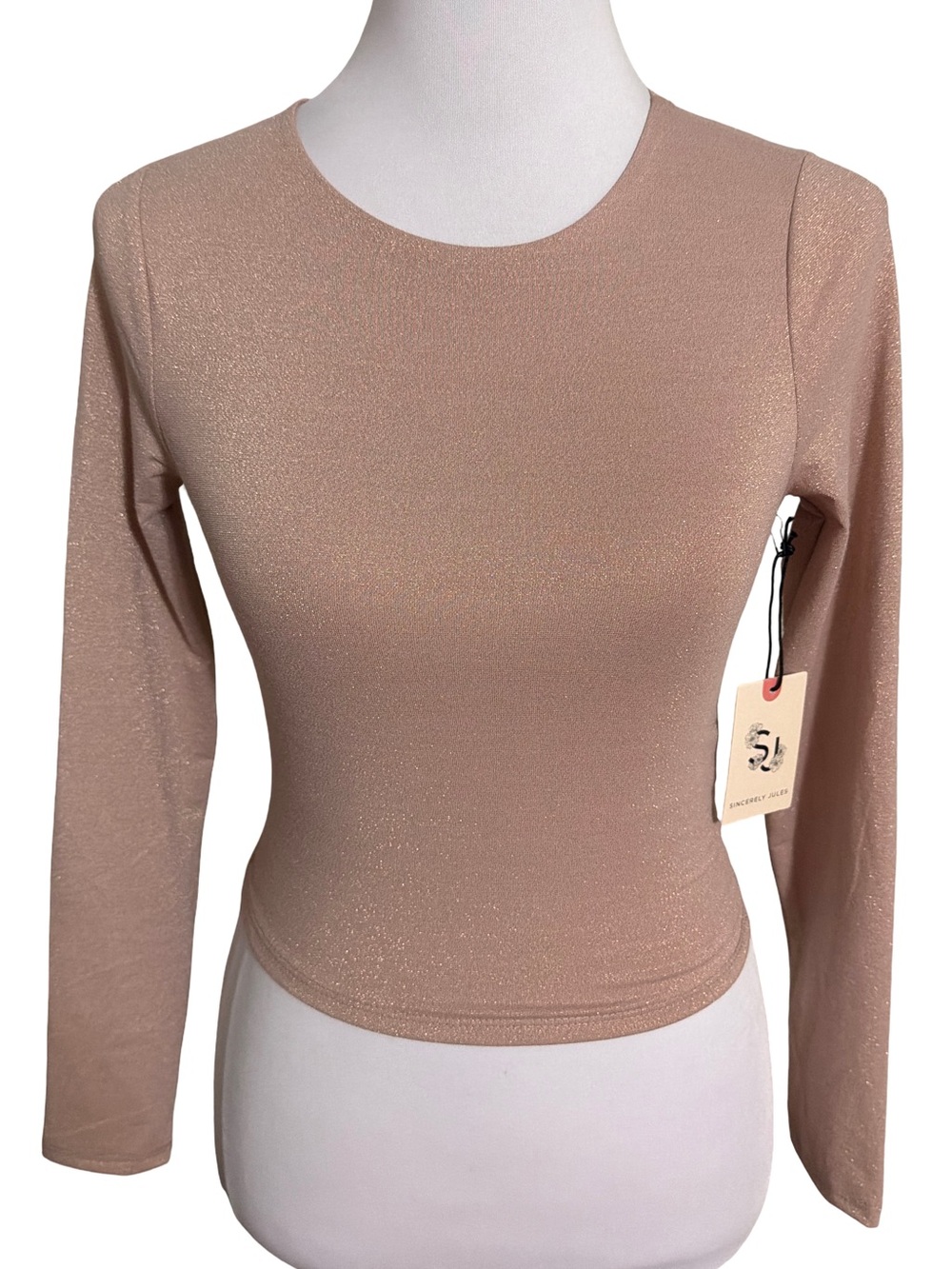 Sincerely Jules Blush Shimmery Long Sleeve Crop Top